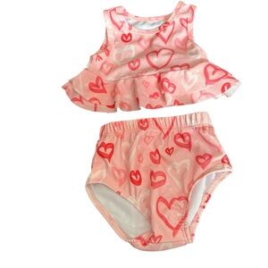 Baby Girl Boutique Swimsuit Size 9-12 Months Heart‎ Print 2-Piece Ruffle Top